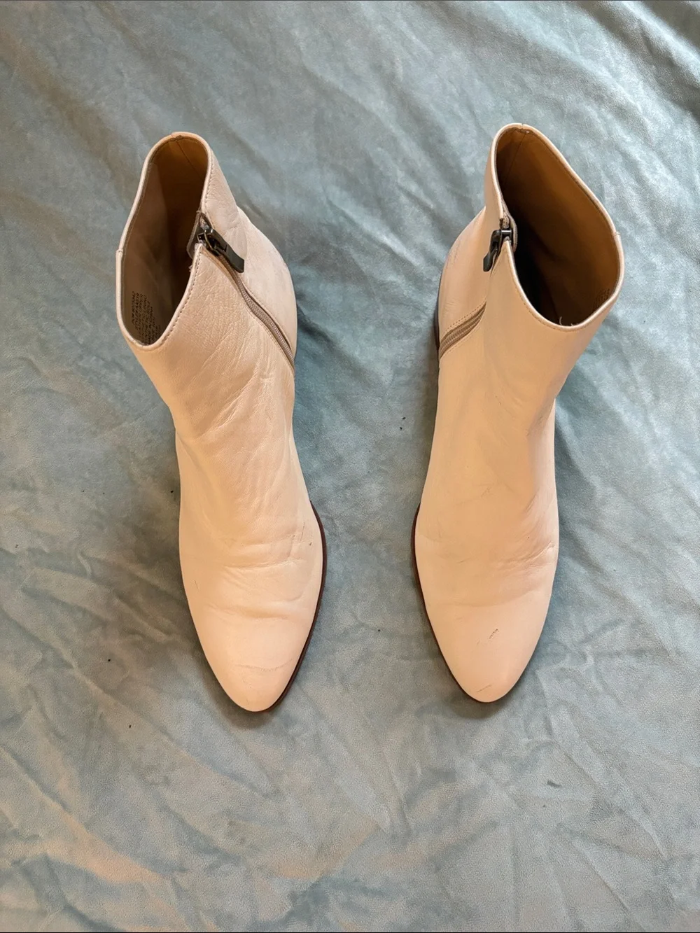 J. Crew Cream Leather Ankle Booties with Low Stacked Heel